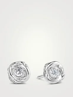 Crossover Infinity Stud Earrings In 18k White Gold With Diamonds