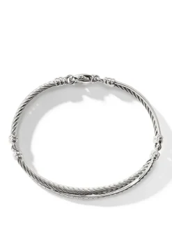 Crossover Link Bracelet In Sterling Silver With Diamonds, 3mm