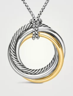 Crossover Pendant Necklace In Sterling Silver With 14k Yellow Gold, 37mm