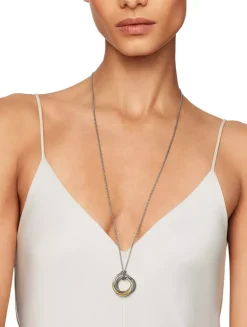 Crossover Pendant Necklace In Sterling Silver With 14k Yellow Gold, 28mm