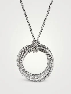 Crossover Pendant Necklace In Sterling Silver With Pavé Diamonds