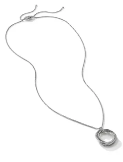 Crossover Pendant Necklace In Sterling Silver With Pavé Diamonds