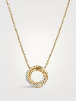 Crossover Pendant Necklace In 18k Yellow Gold With Pavé Diamonds