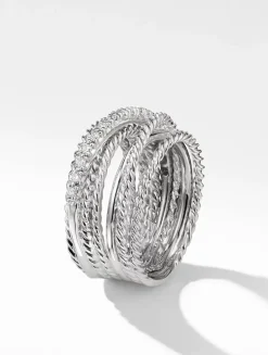 Crossover Ring In Sterling Silver With Pavé Diamonds