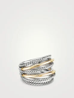 Crossover Ring In Sterling Silver With 18k Yellow Gold