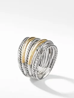 Crossover Ring In Sterling Silver With 18k Yellow Gold