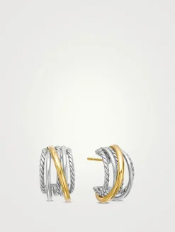 Crossover Shrimp Earrings In Sterling Silver With 18k Yellow Gold, 19.5mm