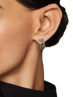 Crossover Shrimp Earrings In Sterling Silver With 18k Yellow Gold, 19.5mm