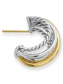 Crossover Shrimp Earrings In Sterling Silver With 18k Yellow Gold, 19.5mm