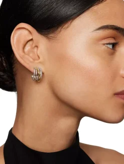 Crossover Shrimp Earrings In Sterling Silver With 18k Yellow Gold, 19.5mm