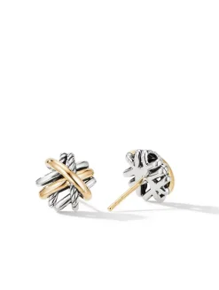 Crossover Stud Earrings In Sterling Silver With 18k Yellow Gold
