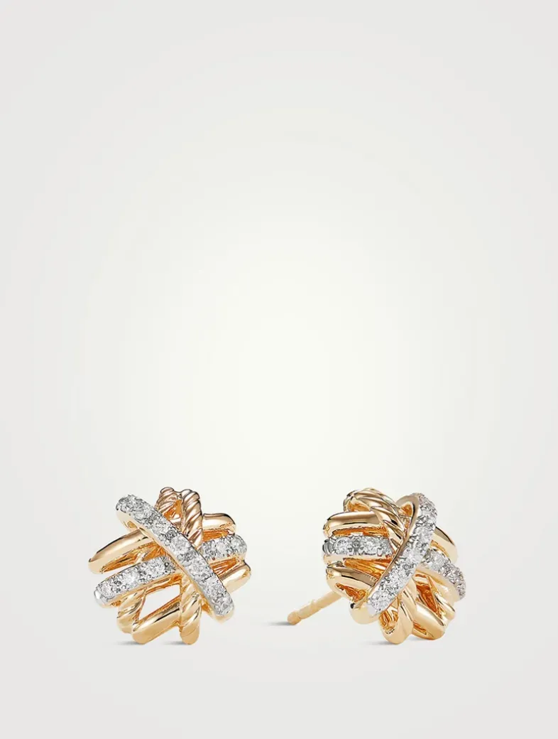 Crossover Stud Earrings In 18k Yellow Gold With Pavé Diamonds