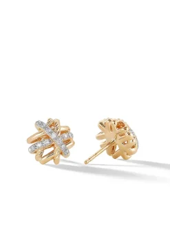 Crossover Stud Earrings In 18k Yellow Gold With Pavé Diamonds