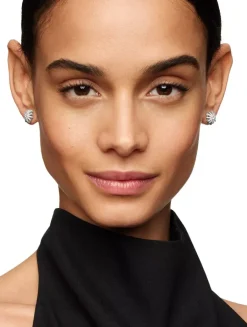 Crossover Stud Earrings In Sterling Silver With Diamonds, 11mm