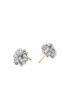 Crossover Stud Earrings In Sterling Silver With Diamonds, 11mm