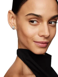 Crossover Stud Earrings In Sterling Silver With Diamonds, 11mm