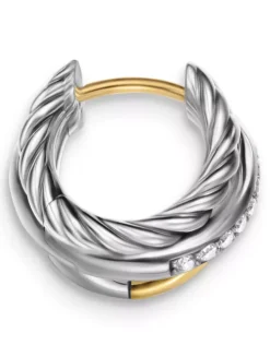 Crossover Three Row Huggie Hoop Earrings In Sterling Silver With 18k Yellow Gold, 13mm