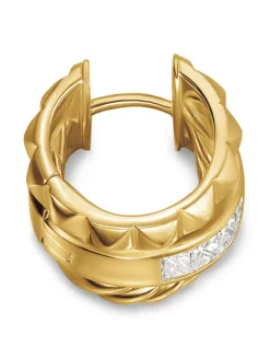 Crossover Trio Huggie Hoop Earrings In 18k Yellow Gold With Diamonds, 15.1mm