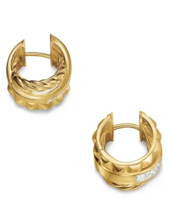 Crossover Trio Huggie Hoop Earrings In 18k Yellow Gold With Diamonds, 15.1mm