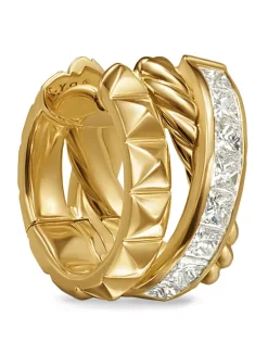 Crossover Trio Huggie Hoop Earrings In 18k Yellow Gold With Diamonds, 15.1mm