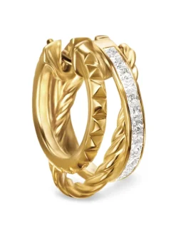 Crossover Trio Multi Row Hoop Earrings In 18k Yellow Gold With Diamonds, 18mm