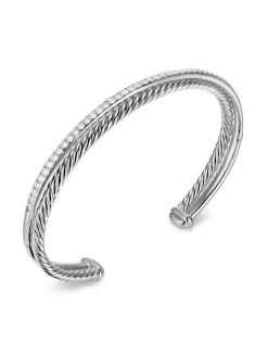 Crossover Two Row Bracelet In Sterling Silver With Diamonds, 6mm