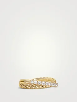 Crossover Two Row Ring In 18k Yellow Gold With Diamonds, 5mm