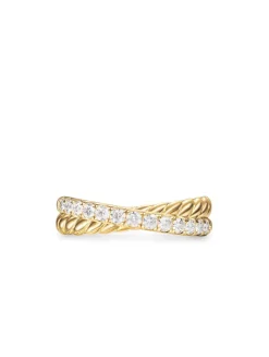 Crossover Two Row Ring In 18k Yellow Gold With Diamonds, 5mm