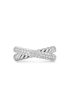 Crossover Two Row Ring In Sterling Silver With Diamonds, 7.5mm