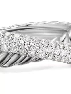 Crossover Two Row Ring In Sterling Silver With Diamonds, 7.5mm