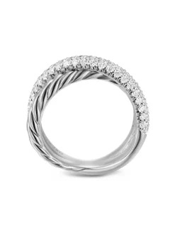 Crossover Two Row Ring In Sterling Silver With Diamonds, 7.5mm