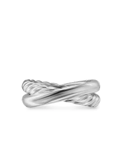 Crossover Two Row Ring In Sterling Silver With Diamonds, 7.5mm