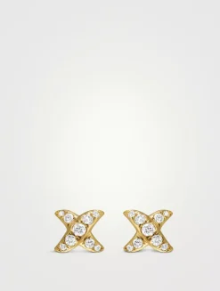 Crossover X Stud Earrings In 18k Yellow Gold With Diamonds, 6mm