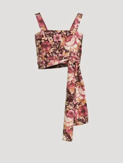 Crêpe de Chine Cropped Tank Top In Rose Print