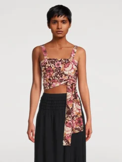 Crêpe de Chine Cropped Tank Top In Rose Print