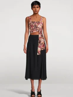 Crêpe de Chine Cropped Tank Top In Rose Print