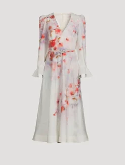 Crush Linen Midi Dress in Floral Print