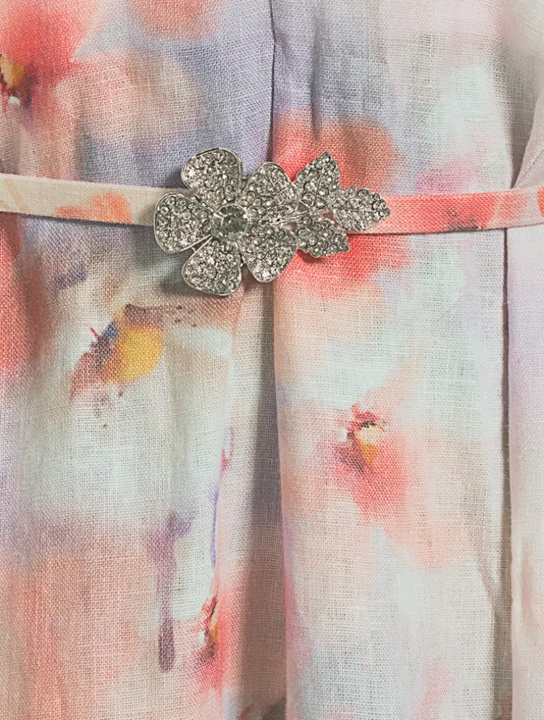 Crush Linen Midi Dress in Floral Print
