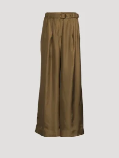 Crush Silk Wide-Leg Trousers