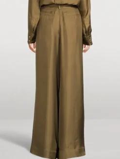 Crush Silk Wide-Leg Trousers