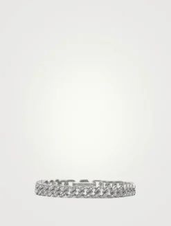 Curb Chain Bracelet In Sterling Silver With Diamonds, 7mm
