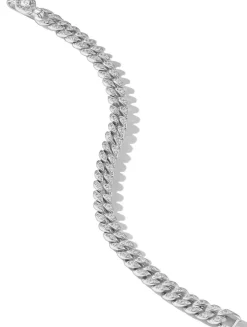 Curb Chain Bracelet In Sterling Silver With Diamonds, 7mm