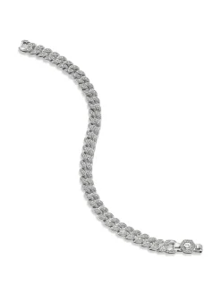 Curb Chain Bracelet In Sterling Silver With Diamonds, 7mm