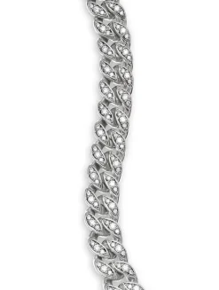 Curb Chain Bracelet In Sterling Silver With Diamonds, 7mm