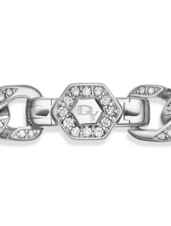 Curb Chain Bracelet In Sterling Silver With Diamonds, 7mm