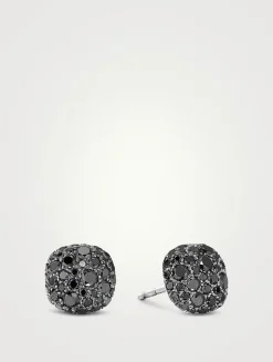 Cushion Stud Earrings In 18k White Gold With Pavé Black Diamonds