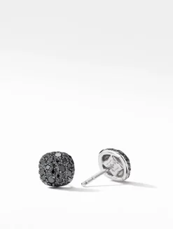 Cushion Stud Earrings In 18k White Gold With Pavé Diamonds