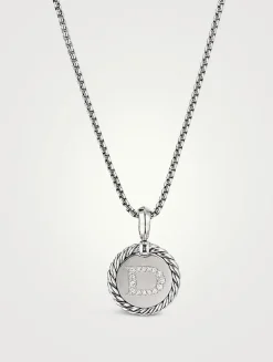 D Initial Charm In Sterling Silver With Pavé Diamonds