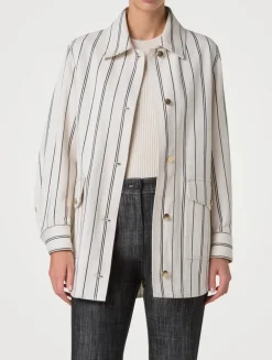 Denim Shirt Jacket In Stripe Print