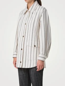 Denim Shirt Jacket In Stripe Print